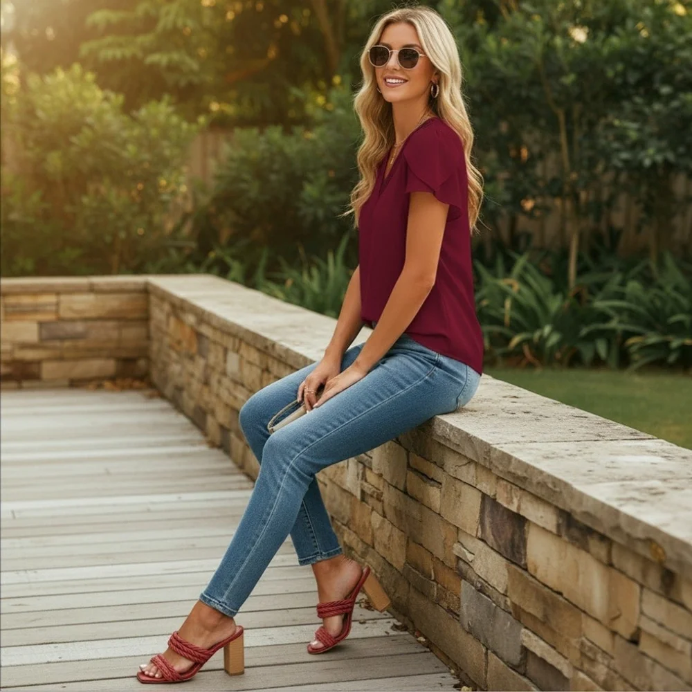 JOIE Giulianna LEATHER Braided Strappy Mule Wood Block Heel Sandals 8 M Wine Red - Picture 16 of 16
